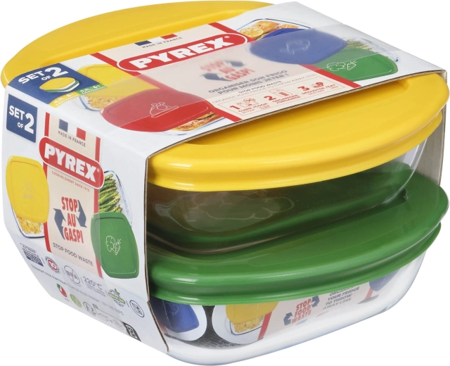 PYREX kvadrātveida stikla pārtikas trauku komplekts, 2 gab., 0,3 l