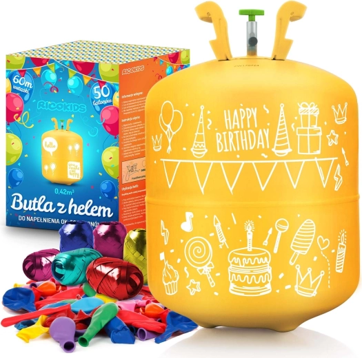 Disposable helium cylinder 0.42 m³ with 50 balloons and ribbon RICOKIDS