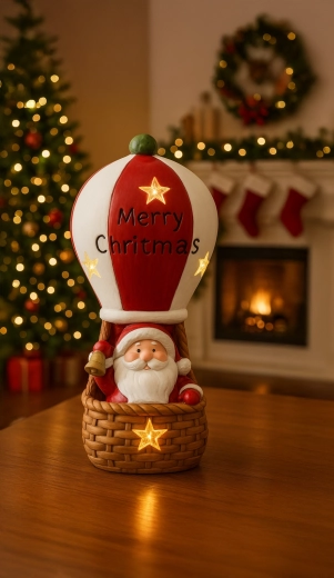 Ziemassvētku figūriņa Santa karstā gaisa balonā ar LED gaismām 20 × 20 × 43 cm