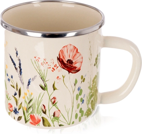 Emalēta krēmkrāsas krūze ar magonēm 400 ml