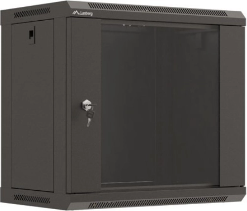 Lanberg wall-mount rack cabinet 19" 540 × 350 mm, black, glass door (flat pack)