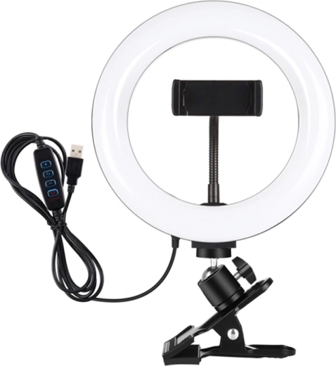 Puluz LED ring light 20 cm with monitor and phone mount, adjustable color temperature, black
