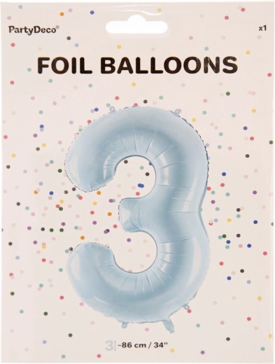 Folijas balons skaitlis 3, zils, 86 cm