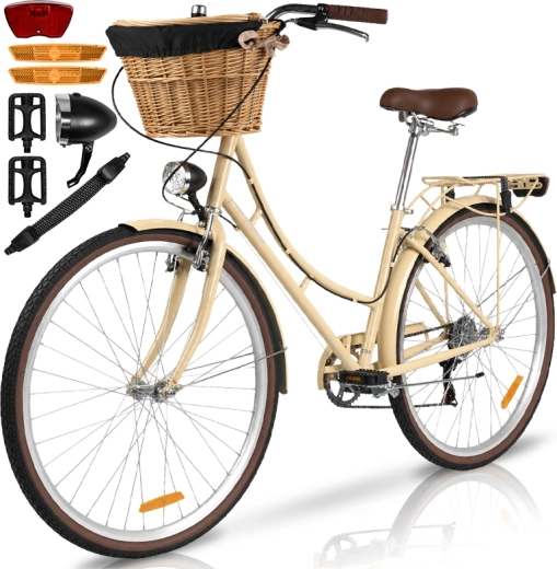 Sieviešu pilsētas velosipēds Avilo creamy ar groziņu