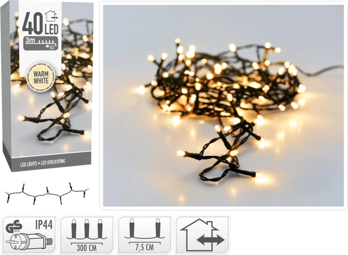 Ziemassvētku LED apgaismojums 3 m, 40 LED, silti balts, IP44