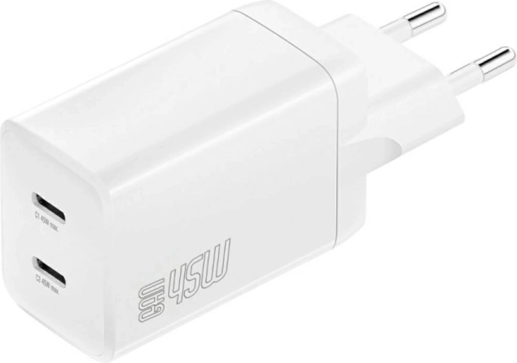 4smarts PDPlug Dual 45W GaN Wall Charger, 2× USB‑C, White
