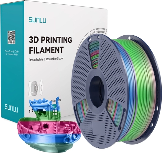 Sunlu PLA+ Silk varavīksnes filaments 3D drukai 1,75 mm 1 kg