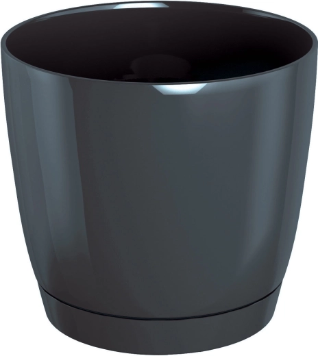 Puķu pods ar paliktni COUBI Round P, diametrs 10 cm, grafīta krāsā
