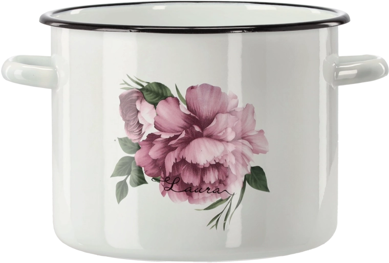 Enamel Pot 5.5 l, 22 cm, White Peony Laura