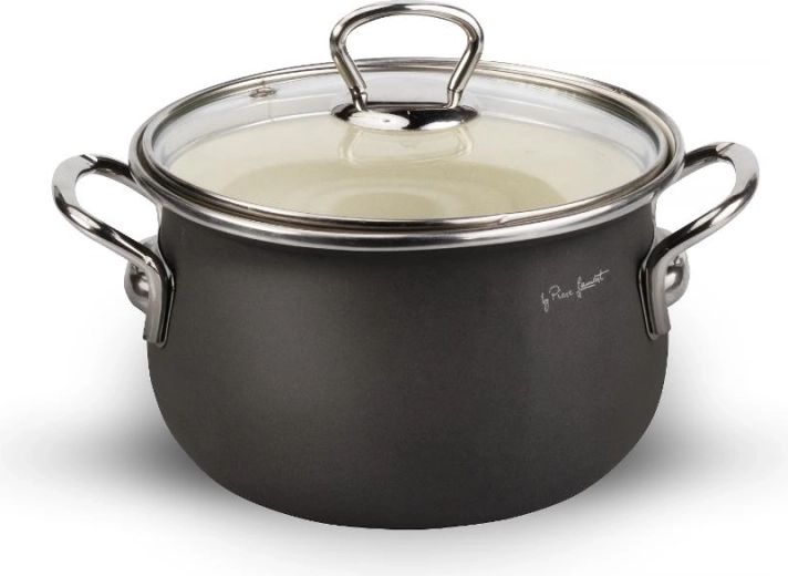 Lamart enamel saucepan with lid, 16 cm, 2 l, grey
