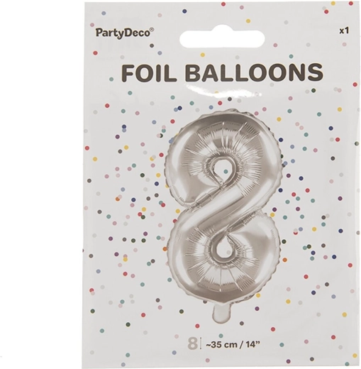 Folijas balons cipara 8 formā, sudraba, 35 cm