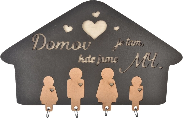 Wooden key rack with the inscription “Home is where…”