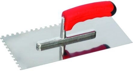 Stainless steel trowel with 8 × 8 mm teeth, 280 × 130 mm