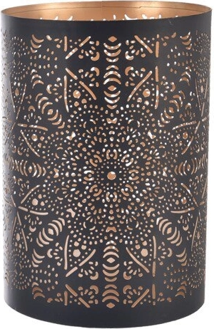 Metāla svečturis Mandala melni zeltains 12 cm
