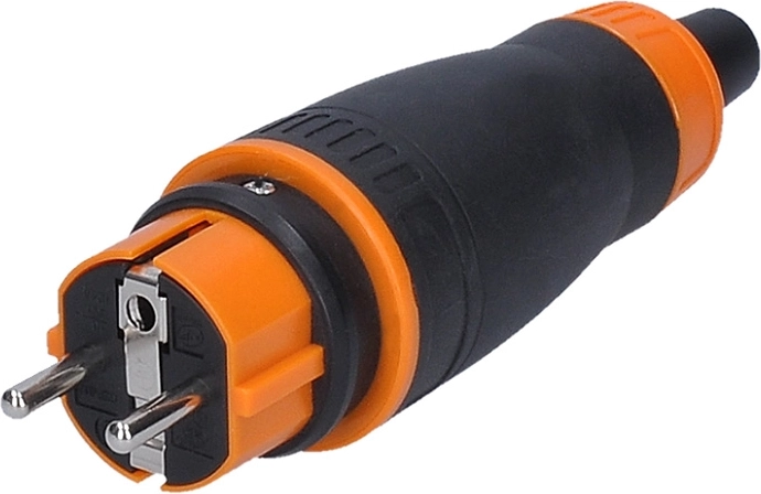 Solight straight plug for damp environments IP44 black-orange - 1 piece
