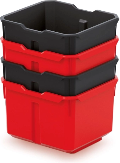 Set of 4 Plastic Storage Boxes X Block Box, Black/Red, 157 × 140 × 210 mm