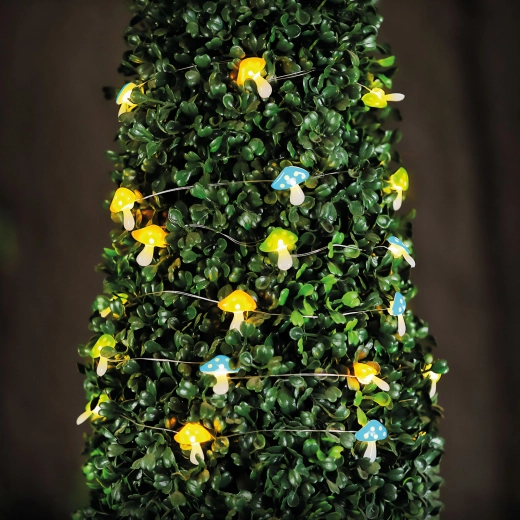 Saules enerģijas LED gaismas virtene ar sēnēm, 25 LED, silti balta, 2,4 m