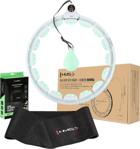 Fitnesa hula hoop komplekts ar atsvaru un skaitītāju + slaidinoša neoprēna josta HMS