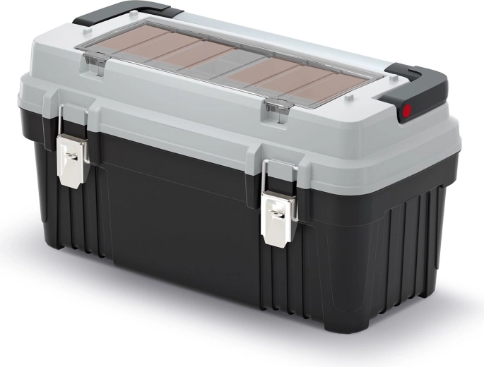 OPTIMA tool box with metal handle and locks, gray, 586 × 296 × 305 mm