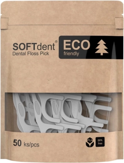 Softdent Eco zobu bakstāmie ar diegu 50 gab.