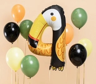 Folijas dzimšanas dienas balons cipars 4 ar tukana motīvu 47 × 80 cm