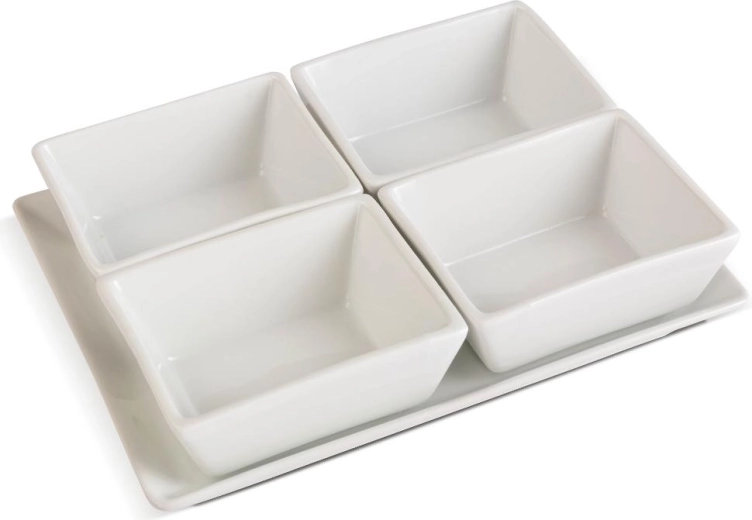 Lamart Dine bowl set with wooden tray, 4 pcs