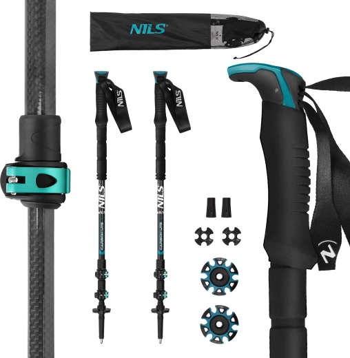 NILS trekking poles made of 3K carbon with quick-lock and EVA grip