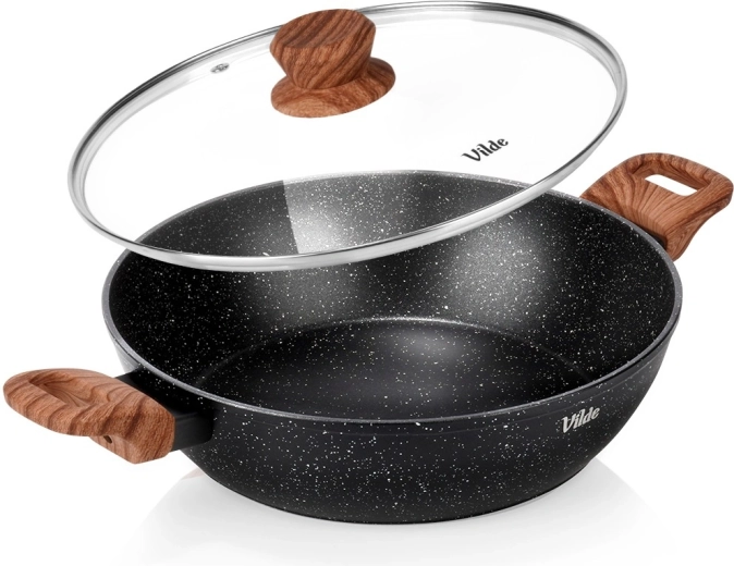 Dziļā granīta panna ar stikla vāku 28 cm, 3,5 l – Vilde Granitica Wood