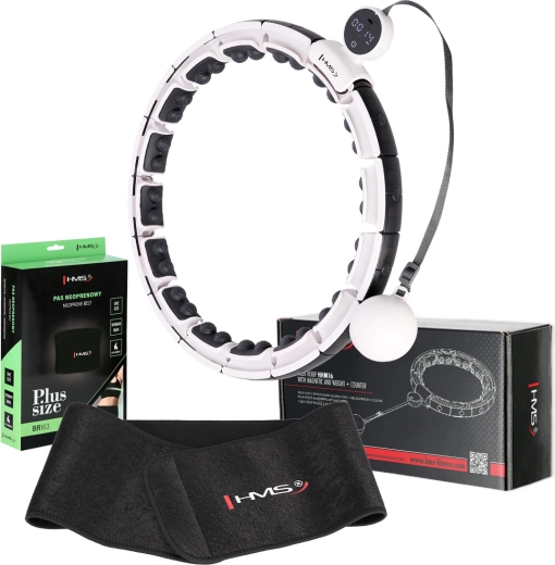 Magnētiskā hula hoop komplekts ar skaitītāju un slaidinošu jostu HMS HHM16 + BR163 Plus Size, balta
