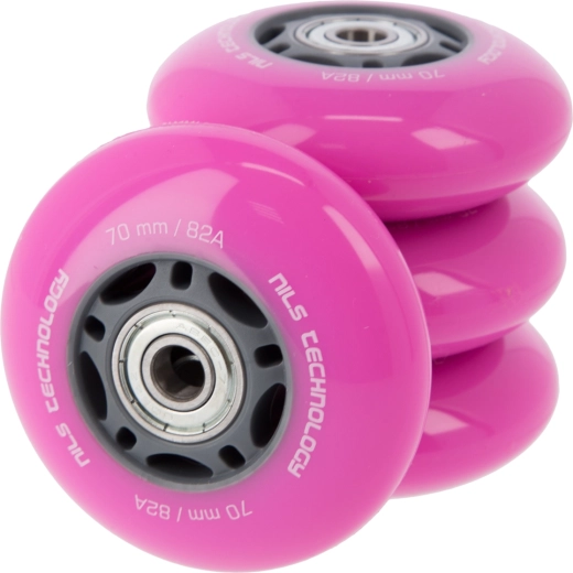 PU riteņi ar gultņiem inline skrituļslidām NILS EXTREME 70 mm 82A rozā