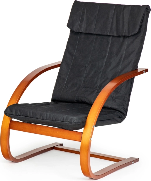 Finnish rocking lounge chair ModernHome for living room – black fabric, walnut wood