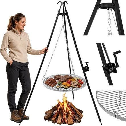 Grila trijkājis ar nerūsējošā tērauda resti 70 cm Kaminer