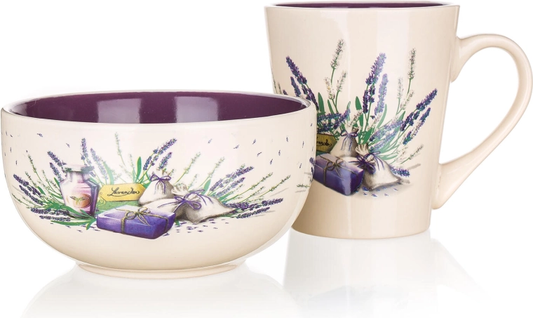 Keramikas brokastu komplekts Lavender – krūze 360 ml un bļoda 540 ml