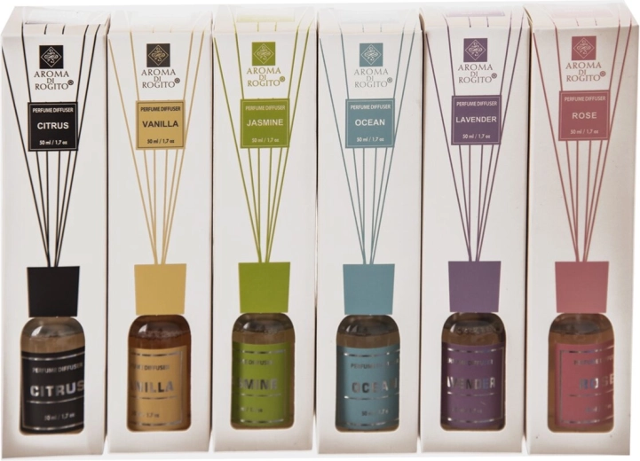 Aromāta difuzors ar kociņiem 50 ml – 6 variantu mikss