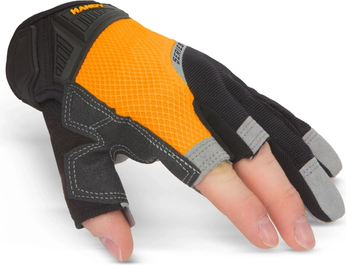 Protective work gloves with open fingers, size M