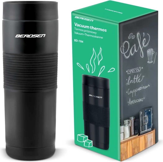 Dzērienu termopudele 590 ml BERDSEN ar salmiņu, melna
