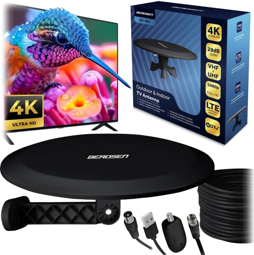 Iekštelpu un āra TV antena Ultra HD 4K BERDSEN BD-955 melna