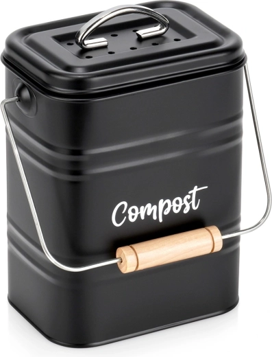 Virtuves kompostētājs ar oglekļa filtru, metāla, melns, 5 l