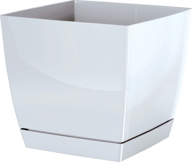 Puķu pods Coubi Square ar paliktni 13,5 cm balts