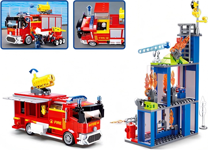 Darbīgs ugunsdzēsēju auto ar ūdens lielgabalu