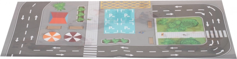 Komplektā spēļu paklājiņš ar pilsētu