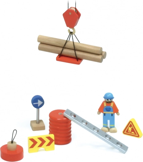 Bagātīgs piederumu komplekts rotaļām būvlaukumā