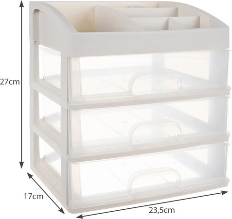 Trīs caurspīdīgas atvilktnes ātram pārskatam