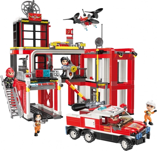 Complete fire station with vehicle and drone
