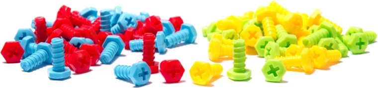 Krāsainas skrūves un montāžas detaļas