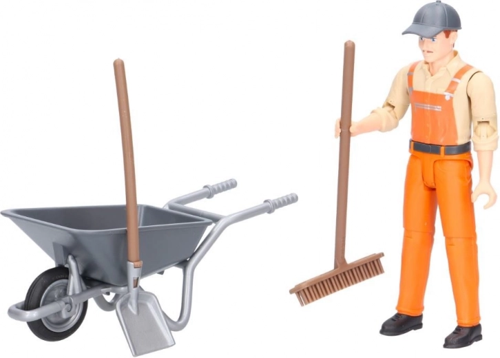 Ceļu strādnieka figūriņa un bagātīgi piederumi