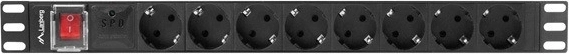 1U sliede ar 8 Schuko rozetēm 19″ rackam