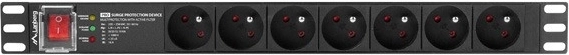 Profesionāls 1U PDU 19" rack skapim ar 7 kontaktligzdām