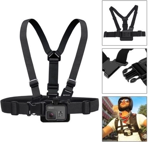 Hands‑free action with a chest strap