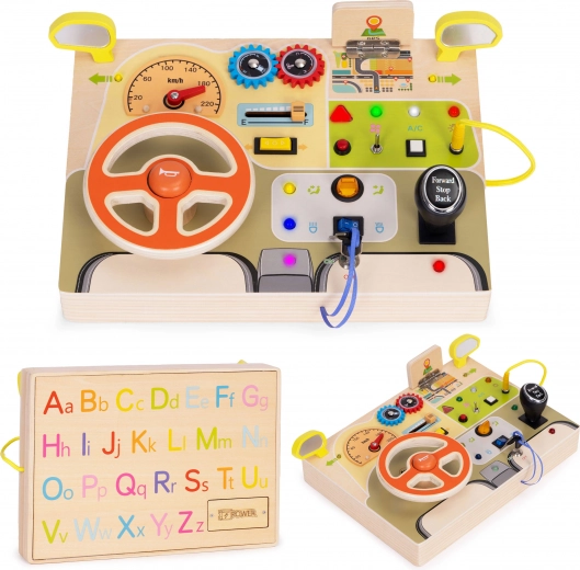 Realistic driving with steering wheel, horn, and speedometer